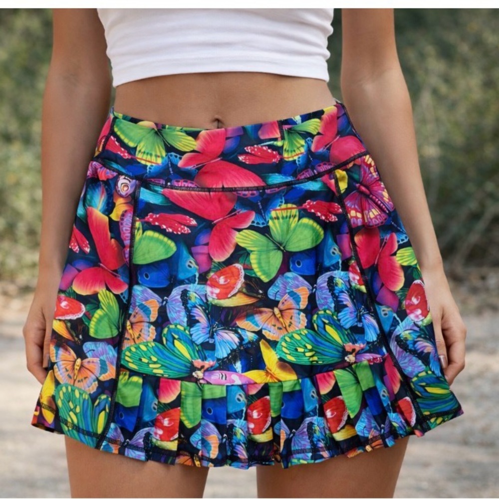 Nikkib Athletic Athleisure Tennis Butterfly Print Pleated Skort Size Large